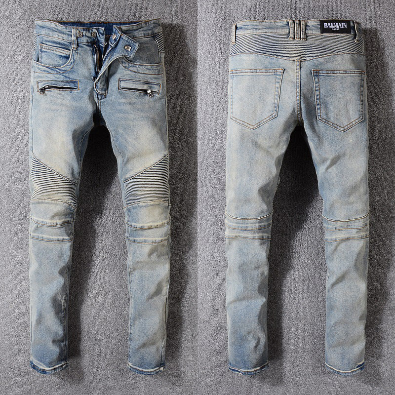Men's Biker Jeans - Moto Style Denim Pants