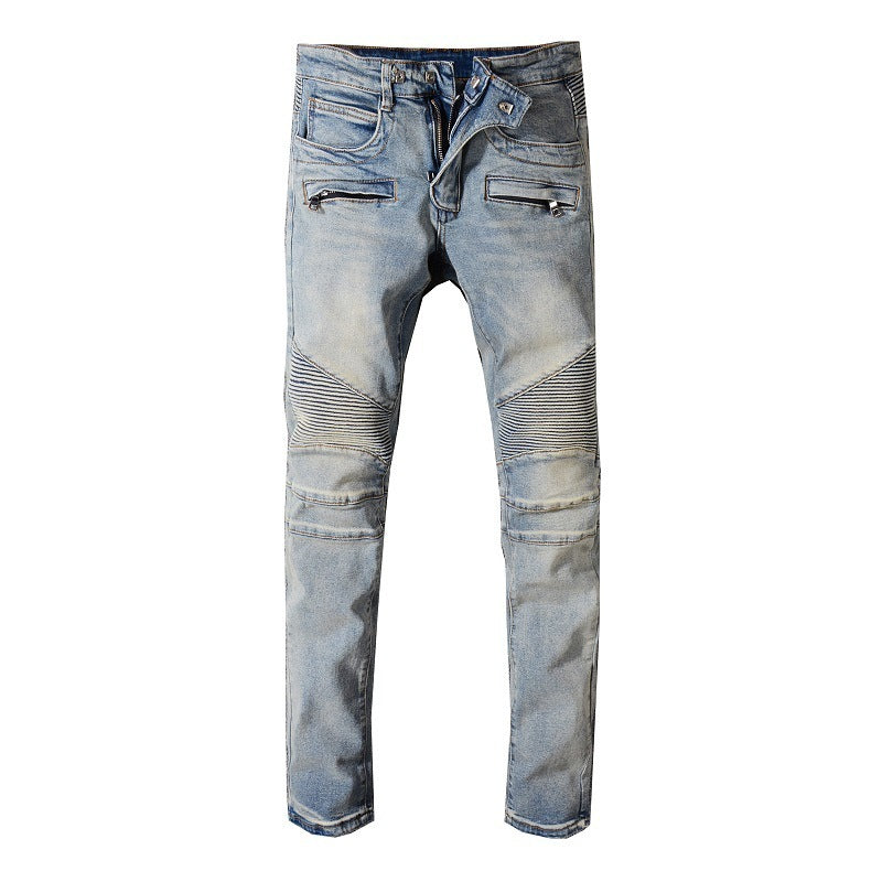 Men's Biker Jeans - Moto Style Denim Pants