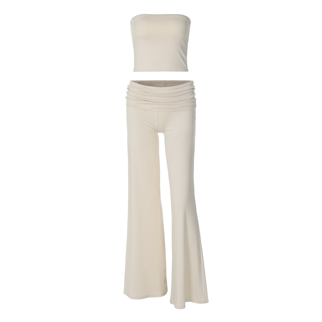 New Pure Color Tube-top Top Flared Pants Fashion Slim Suit